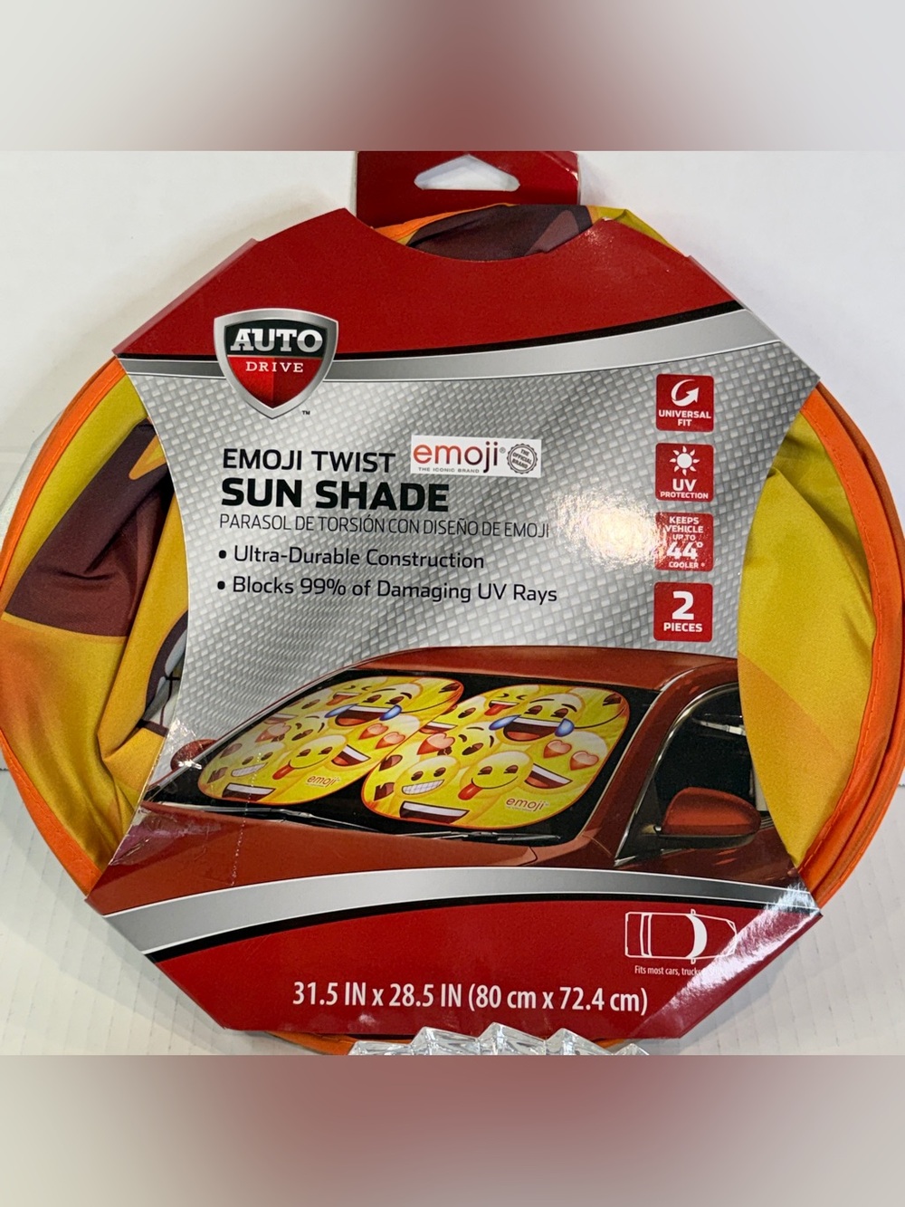🆕 31.5” X 28.5” Emoji Twist Sun Shade | Universal Car Windshield UV Protector